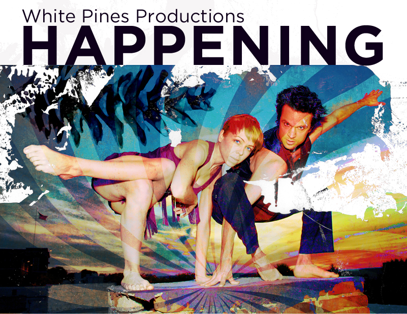 Kim Almquist and Aaron Draper of Banana Peel Dance in a promotional image for White Pines Productions’ HAPPENING 2 (Photo credit: Courtesy of White Pines Productions)