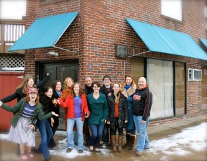 White Pines Productions’ staff and ensemble in front of White Pines Place, Elkins Park (Photo credit: Courtesy of White Pines Productions)
