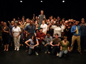 The entire cast of the Second Annual One-Minute Play Festival at the InterAct, 2014. Photo credit: Seth Rozin.
