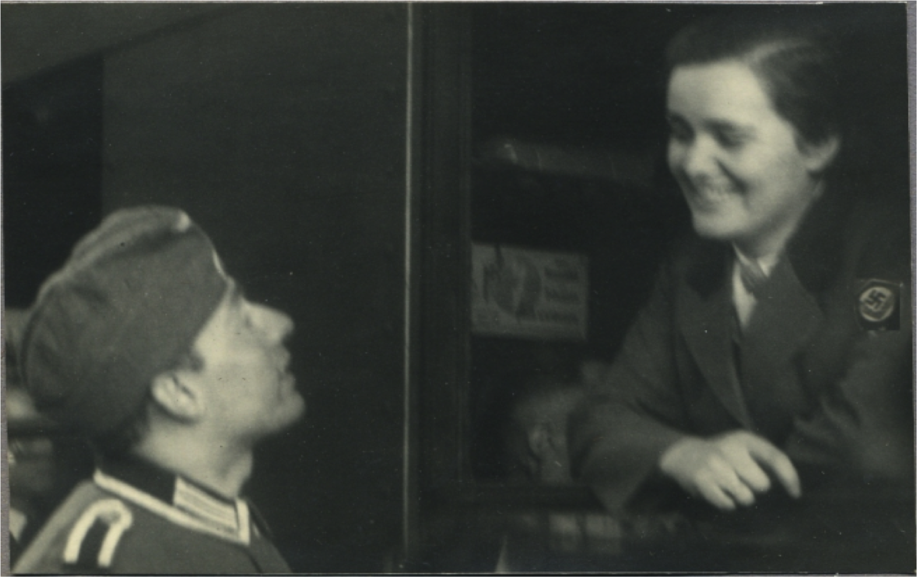 Alf Eger looking proudly at his bride Gritt on a German train, 1941.