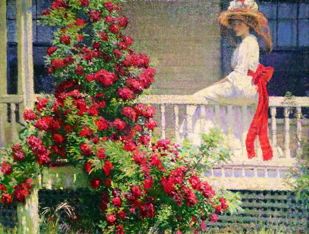 In The Crimson Rambler by Philip Leslie Hale, the female subject is just as much a decoration as the flowers