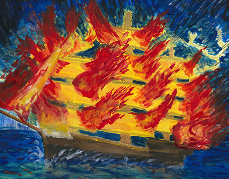 Promotional image for TALE OF THE PHANTOM SHIP by Temple Theater’s Sidestage Season (Photo credit: Painting by Meredith Collins)