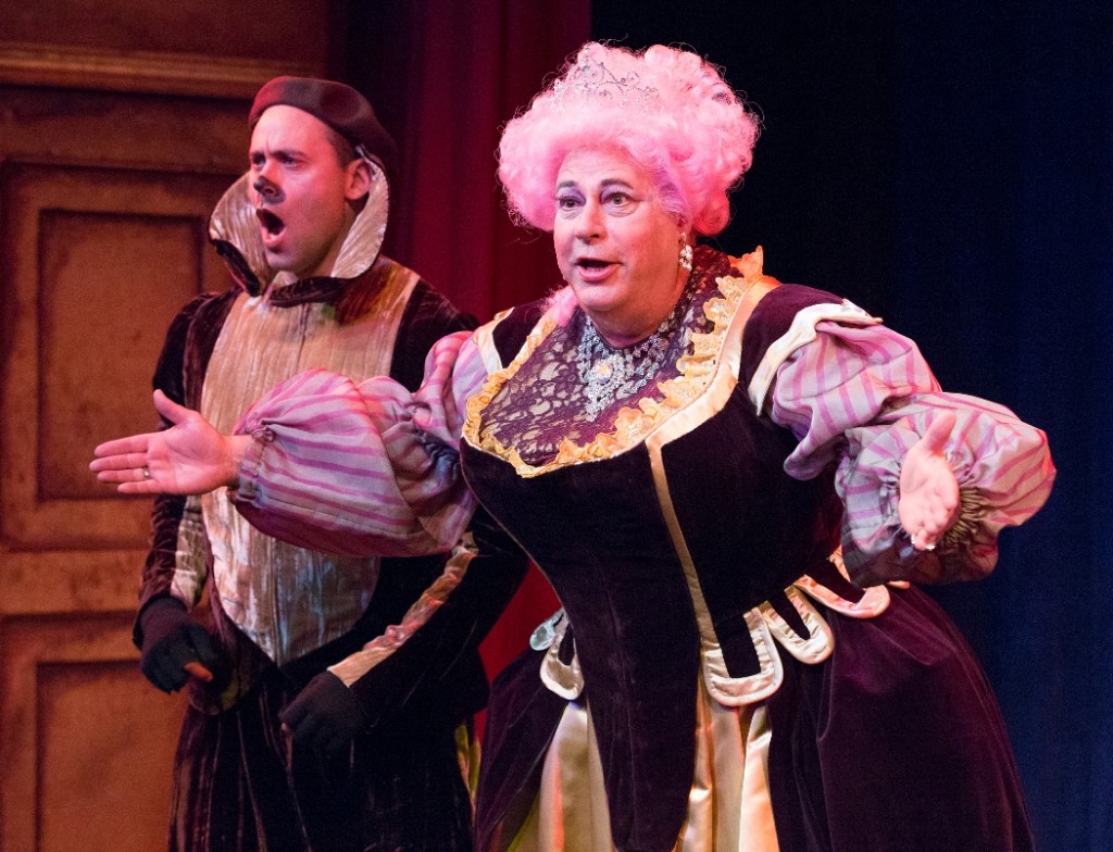 Dito Van Reigersberg as Horace the Hound and Mark Lazar as Queen Agnes of Malvaria in THE THREE MUSKETEERS at People’s Light (Photo credit: Mark Garvin)