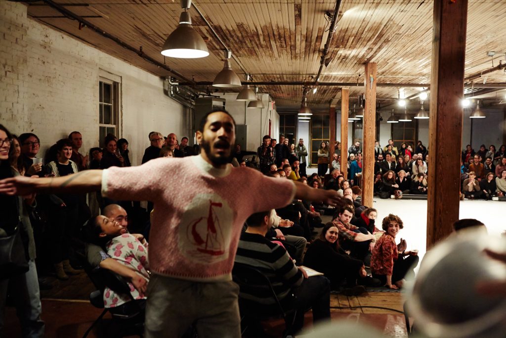 Choreographer-dancer Niall Jones performs at a CATCH event in Brooklyn. Photo by Arion Doerr.