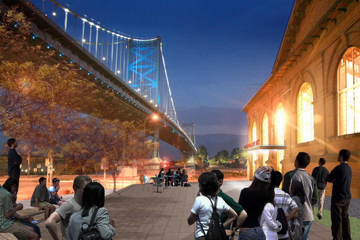 Rendering of the initial design for the FringeArts outdoor plaza (Photo credit: WRT Planning & Design)