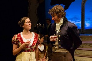 Lauren Sowa as Emma Woodhouse, Charlotte Northeast as Mrs. Weston, Trevor William Fayle as Mr. Elton, Nathan Foley as Mr. Weston, and Harry Smith as Mr. Knightley in Lantern Theater Company's production of Jane Austen's EMMA (2013). Photo by Mark Garvin.