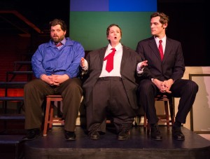 Scott Greer, Jennifer Childs as Gov. Chris Christie, and Alex Bechtel in 1812’s THIS IS THE WEEK THAT IS (Photo credit: Mark Garvin)
