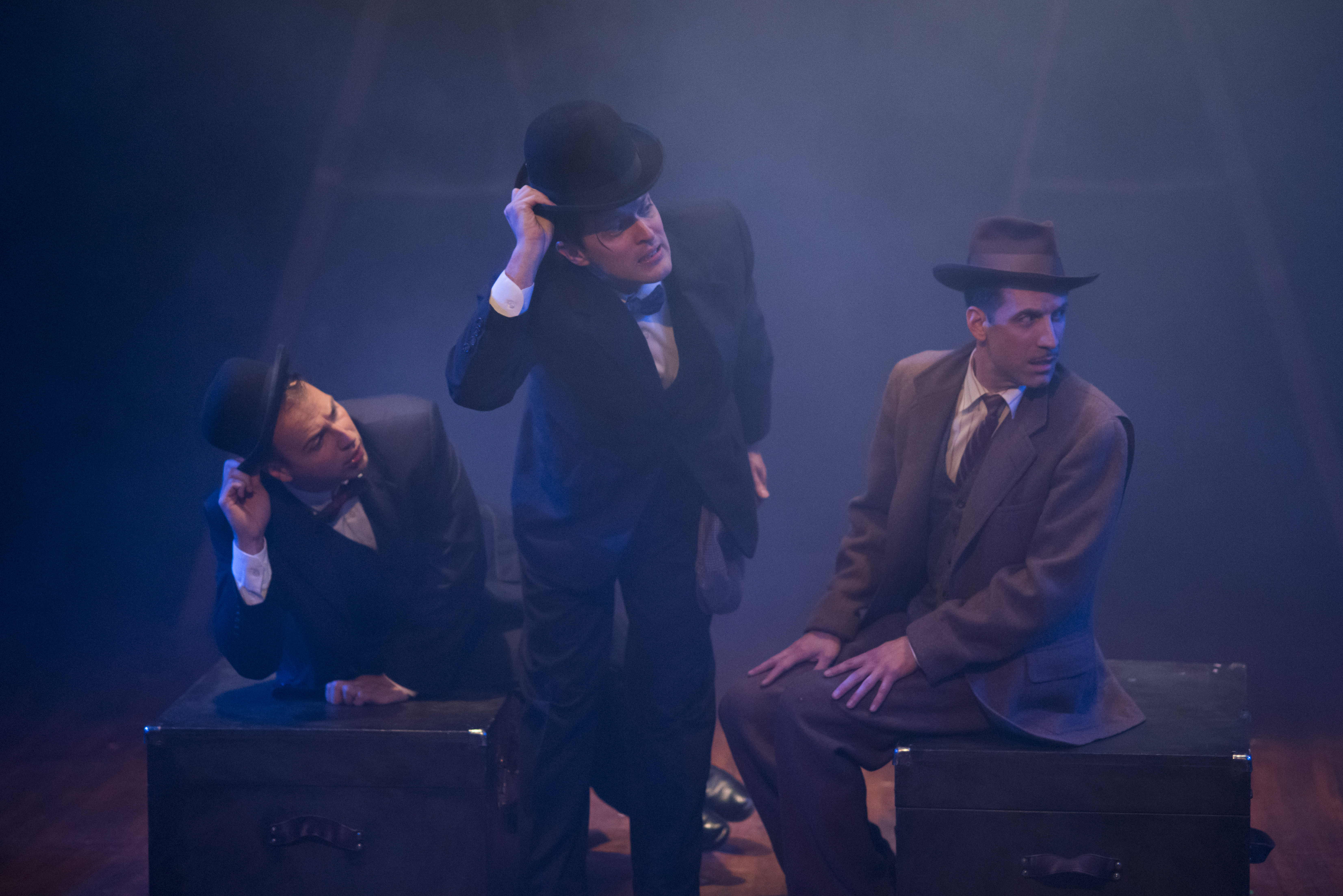 Adam Altman, Steve Pacek, and Damon Bonetti in Hitchcock's THE 39 STEPS at Theatre Horizon. 