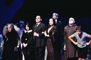 The Addams Family (Susan Wefel, Lauren Cupples, Jeff Coon, Jennie Eisenhower, Bill Vargus, Nicholas Saverine, and JD Triolo). Photo by Chris Jordan.