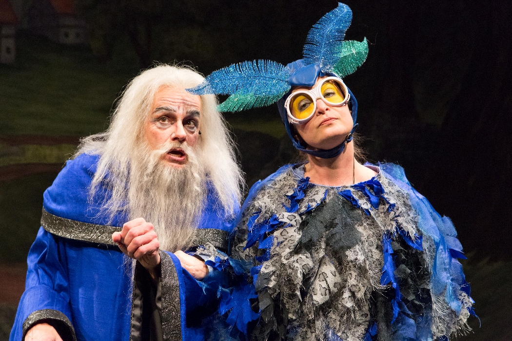 Christopher Patrick Mullen as Merlyn and Susan McKey as Archimedes in ARTHUR AND THE TALE OF THE RED DRAGON at People’s Light (Photo caption: Mark Garvin)