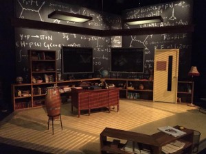 Dirk Durossette’s set design for the Lantern’s QED (Photo credit: Courtesy of Lantern Theater Company)