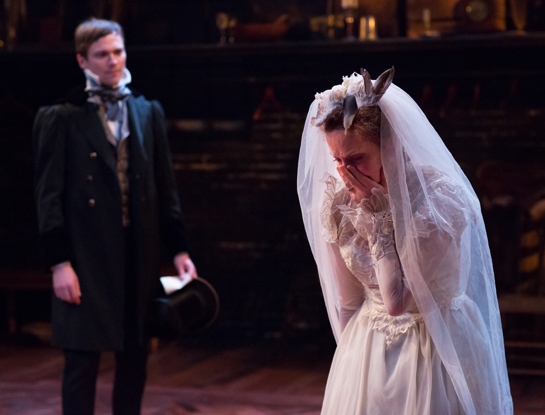 Josh Carpenter (left) as Pip and Sally Mercer as Miss Havisham in the Arden Theatre Company’s GREAT EXPECTATIONS. Photo by Mark Garvin.
