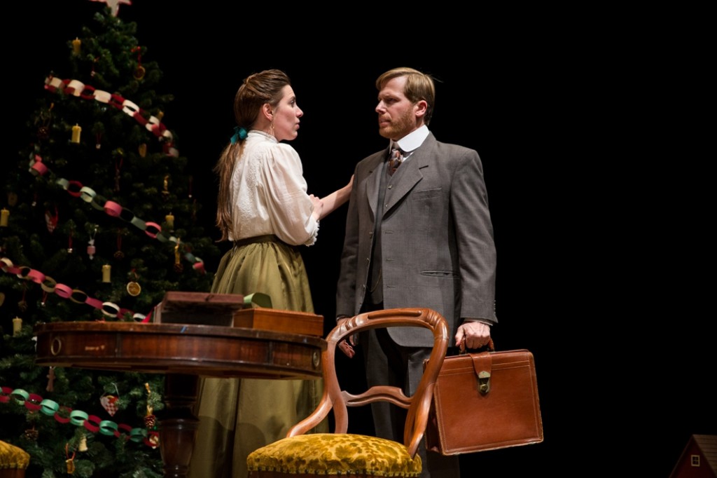 Kim Carson and David Arrow as Nora and Torvald Helmer in DTC’s NORA (Photo credit: Matt Urban, Mobius New Media)