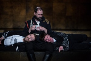 Jered McLenigan, Ed Swidey, and Keith Conallen in ROSENCRANTZ AND GUILDENSTERN ARE DEAD. Photo by Alexander Iziliaev.