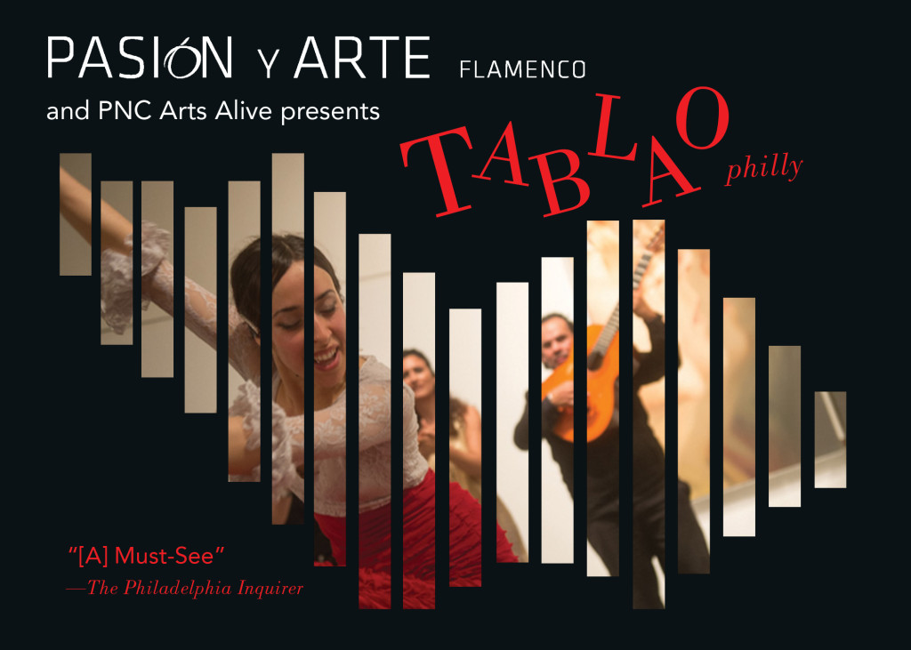 Flyer featuring image of performance of Pasion y Arte Flamenco. Photo by J.J. Tiziou 