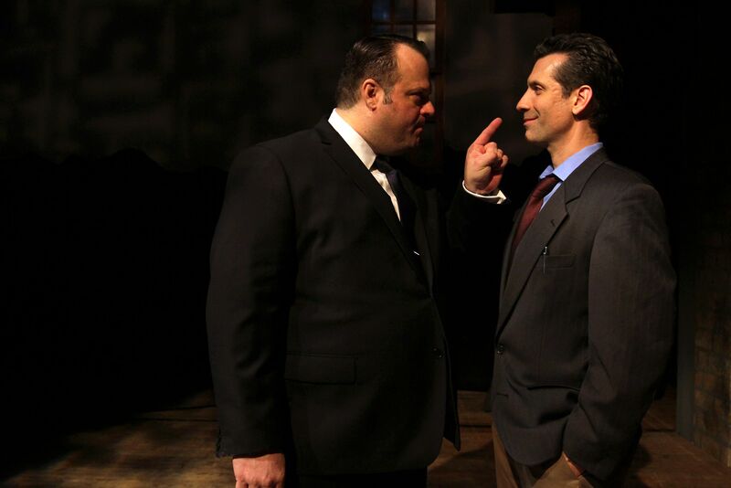 Scott Greer stars in the titular role and Damon Bonetti is the reporter in Theatre Exile’s RIZZO (Photo credit: Paola Nogueras)