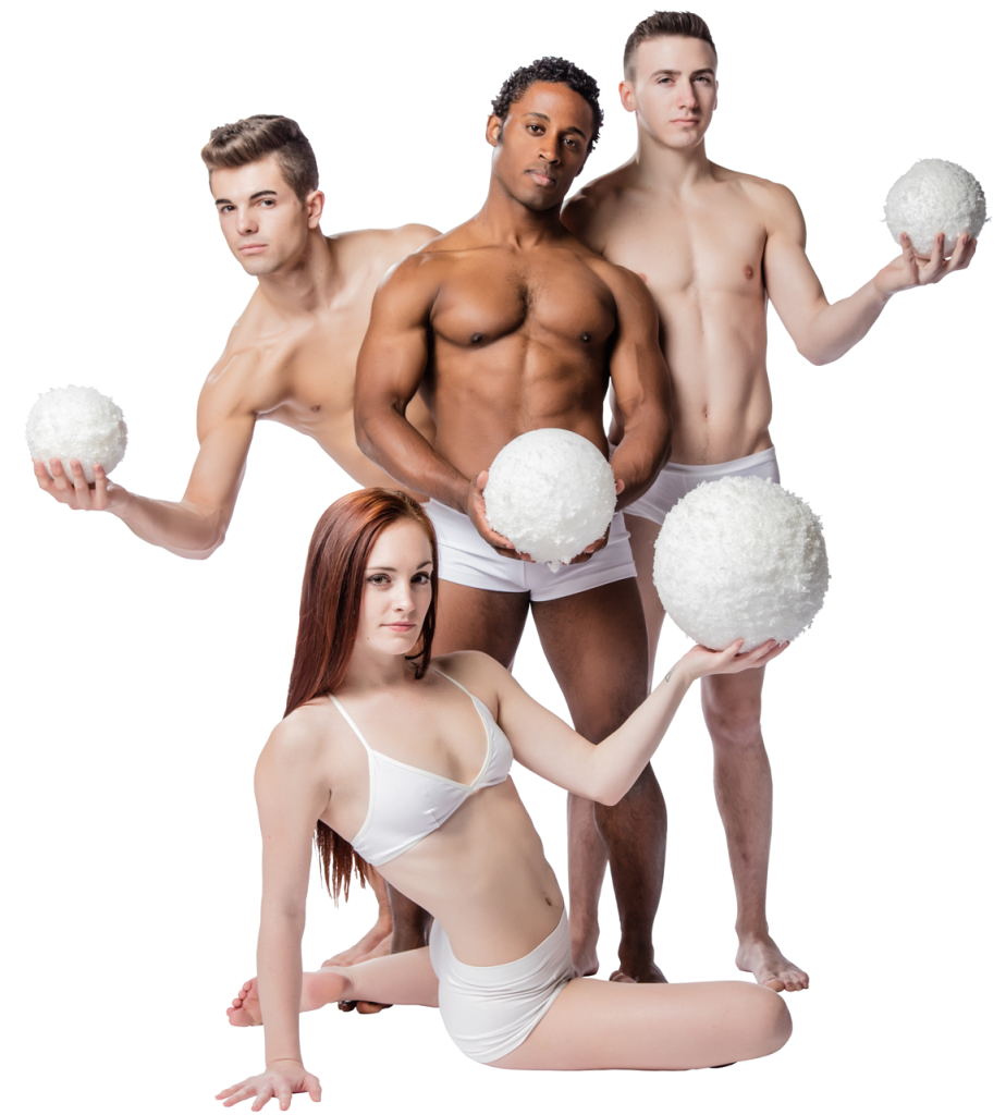 Promotional image for SNOWBALL 2016 by Brian Sanders’ JUNK, with Kelly Trevlyn (front), Regan Jackson, William Robinson, and Peter Jones (Photo credit: Steve Belkowitz)