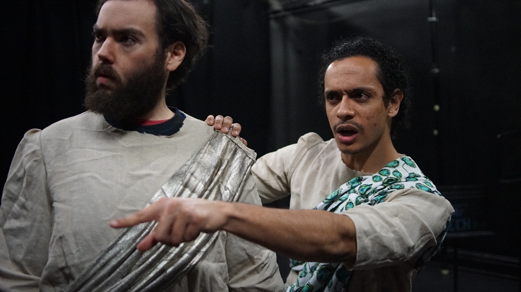 James Guckin as Chremylos and Carlos Forbes as Cario in Once More Theatre’s PLUTUS (Photo credit: Alexis Mayer)