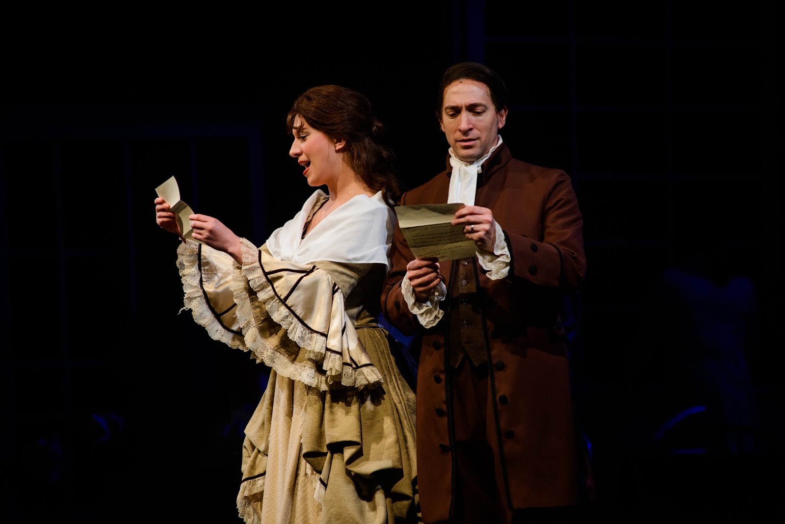 Ben Dibble as John Adams and Elyse Langley as Abigail in 1776 The Musical. Photo by Maura McConnell 