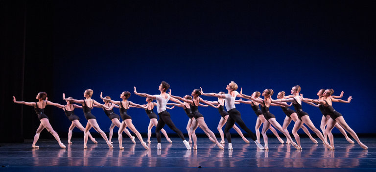 Artists of Pennsylvania Ballet in George Balanchine’s The Four Temperaments. Photo by Alexander Iziliaev