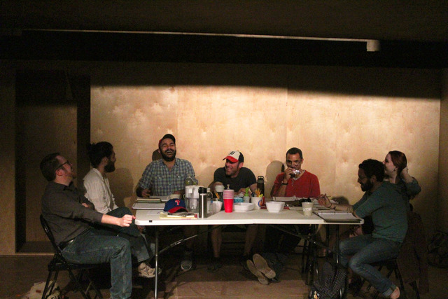 A table read of THE INVISIBLE HAND. Matt Pfieffer is far left.