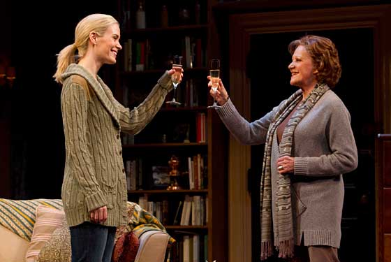 Sarah Paulson and Linda Lavin, toasting each other at the Samuel J. Friedman Theater, Broadway. Photo by Joan Marcus