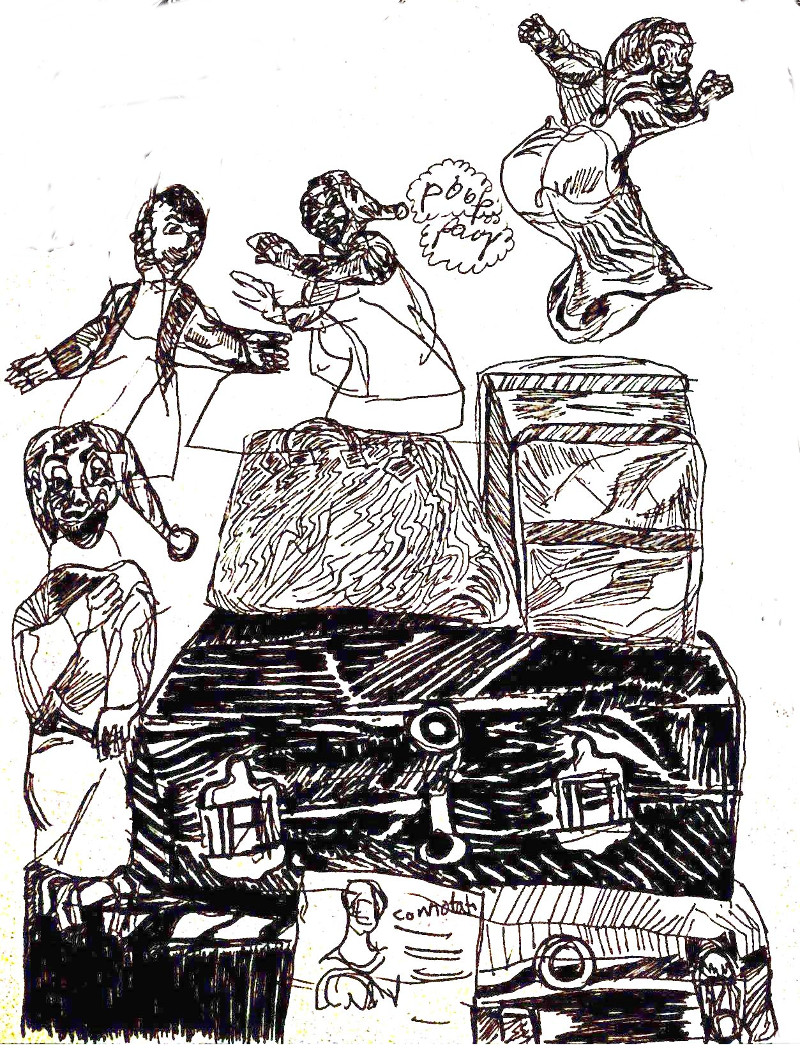 Spazzolini and his suitcase. Sketch by Chuck Schultz.