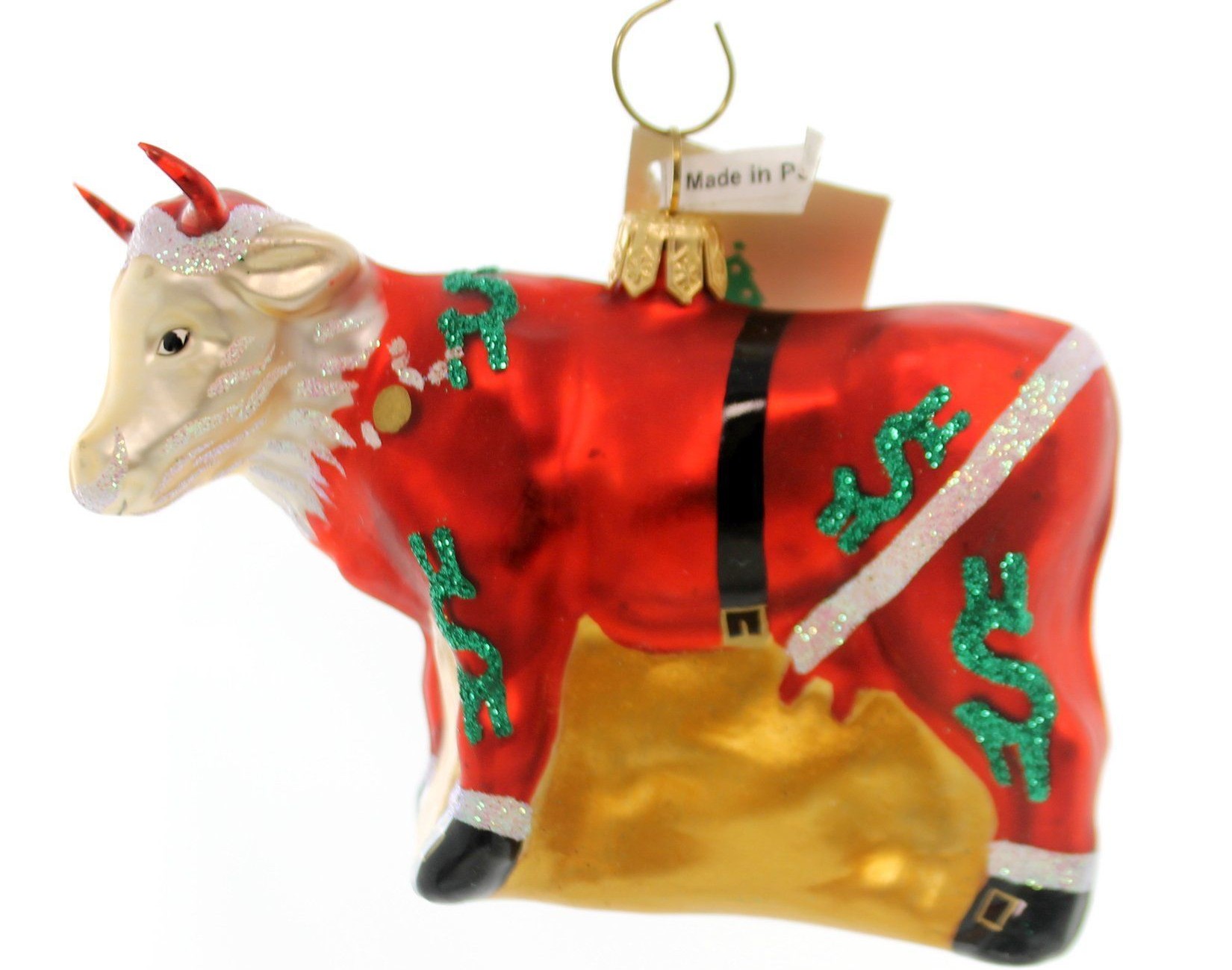 Santa Claus Cash Cow, glass ornament