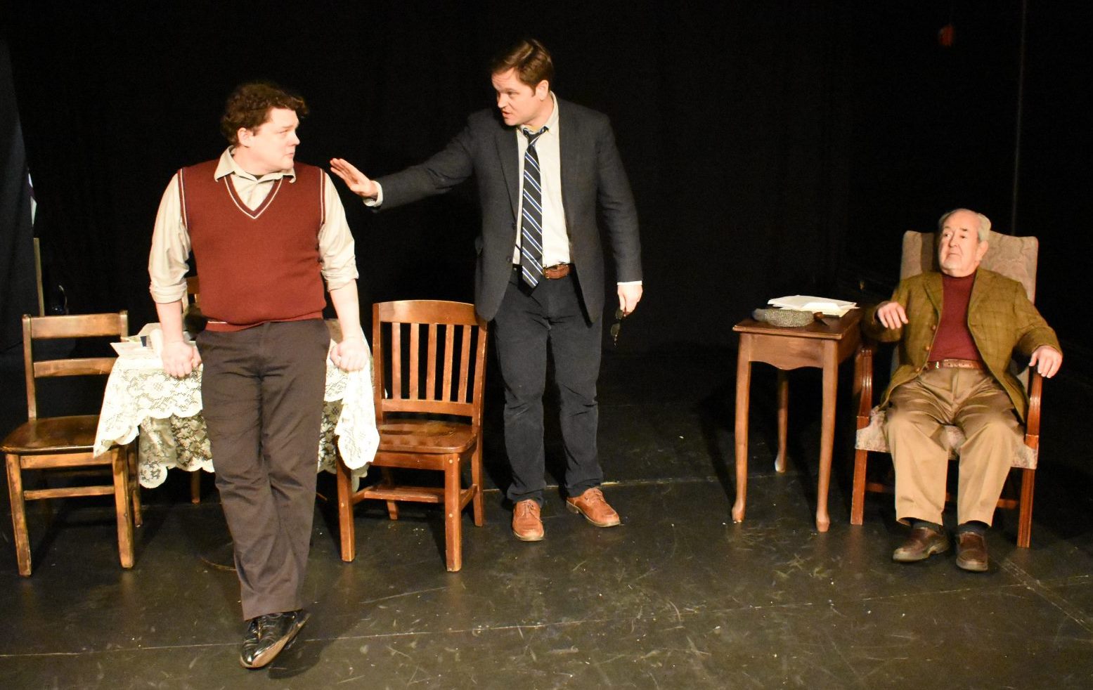 4. Oliver Donahue as Young Charlie, Dan McGlauglin as Charlie and John Cannon as DA in Irish Heritage Theatre's production of “Da.” Photo, GRACE MAIORANO, e1