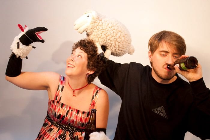 Gina Leigh was the MC and Aaron Lathrop played a professor in the 2019 edition of PUPPET-DELPHIA FRINGE SLAM
